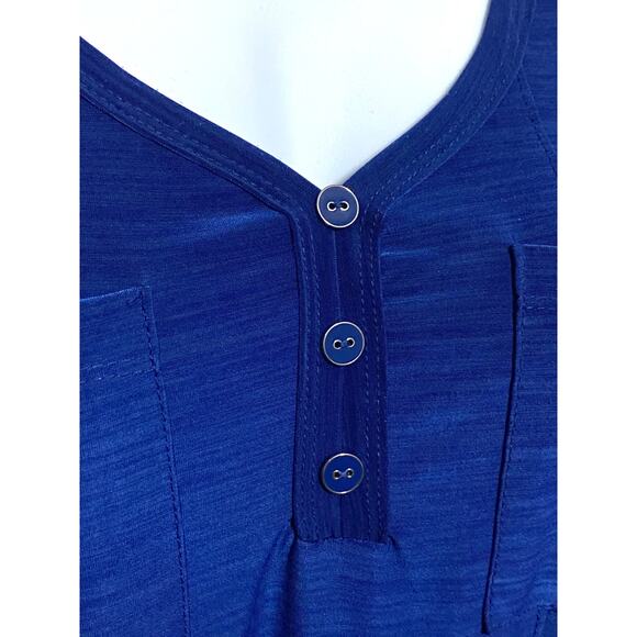 Elie McCarthy Blue Tunic V Neck Blouse Plus 3X Pleated Henley Flowy Stretch Boho - Picture 2 of 6